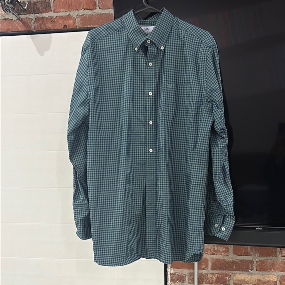 Southern Tide Teal Checkered Button Down Shirt